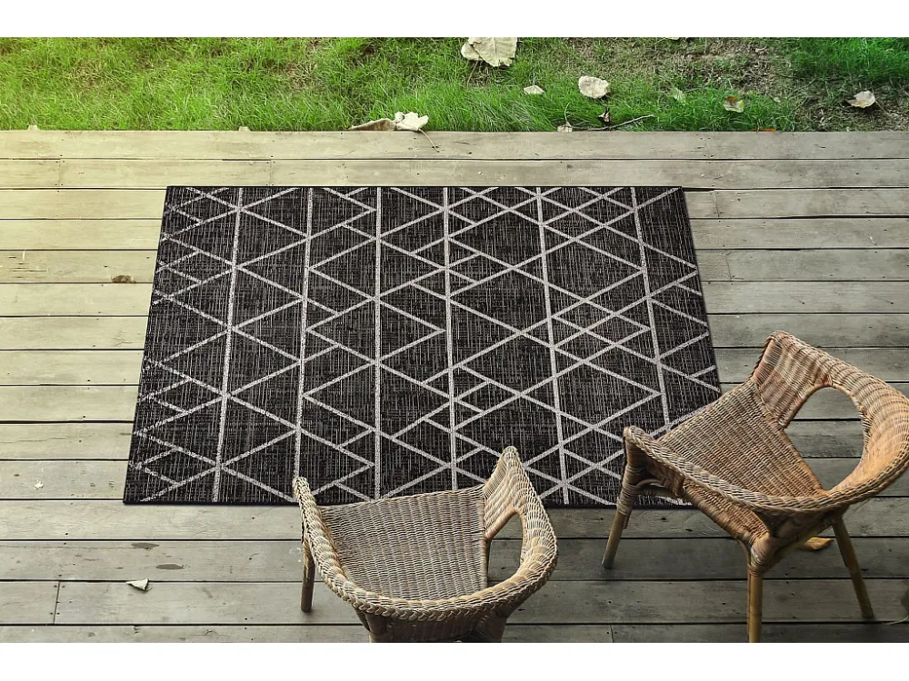 TAPPETO DI SPAGO SIZAL FLOORLUX 20508 nero / argento TRIANGOLI 140x200 cm