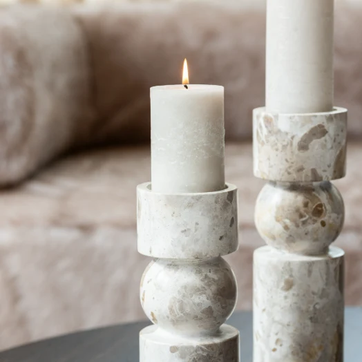 Candeliere Marmo Beige Design Moderno per Interni h 23 cm