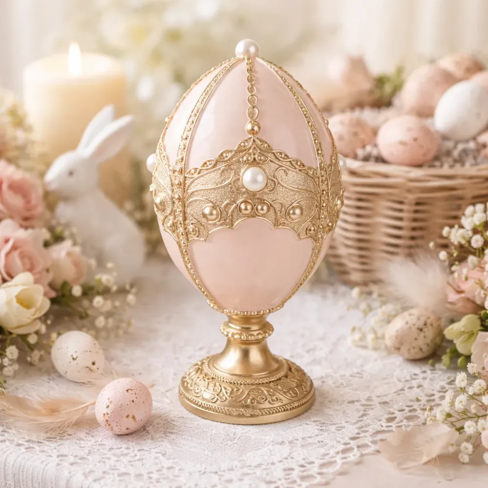 Uovo Decorativo 27 cm Rosa Oro Stile Fabergé