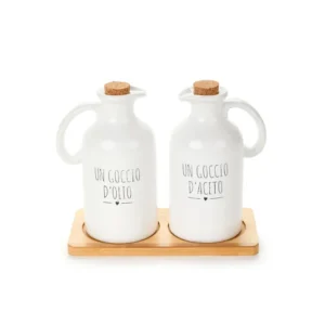 SET OLIO E ACETO DOLOMITE CON VASSOIO LEGNO - NUVOLE DI STOFFA