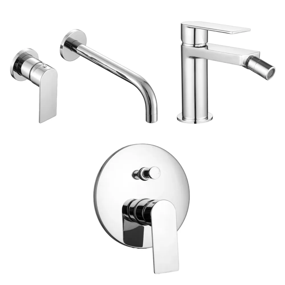 Cinghia di Trasmissione Composizione di miscelatori per lavabo incasso, bidet e doccia due vie tondo Ottomix cromato