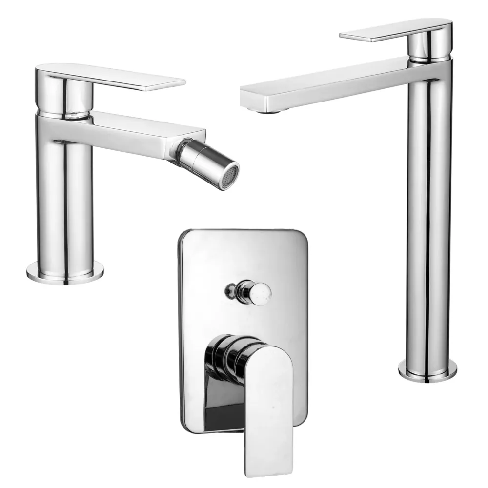 Composizione di miscelatori per lavabo elevato, bidet e doccia due vie quadro Ottomix cromato