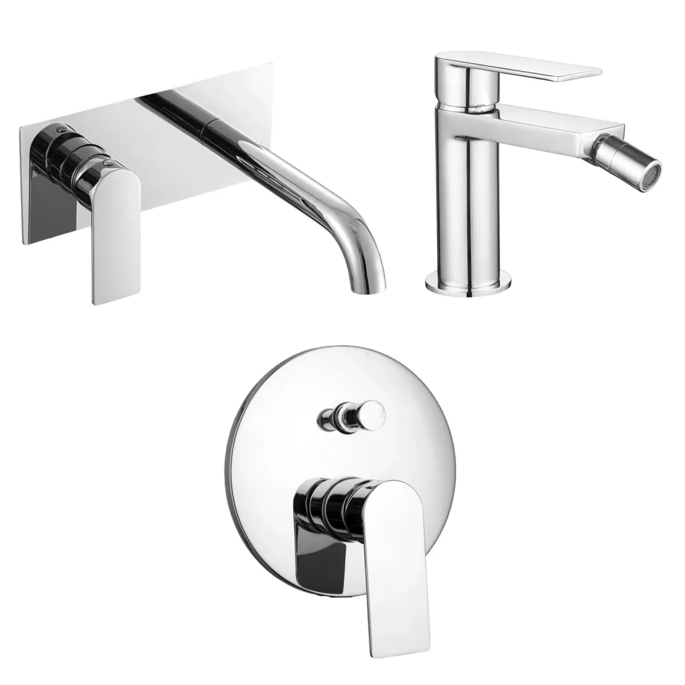 Composizione di miscelatori per lavabo incasso agevole box, bidet e doccia due vie tondo Ottomix cromato