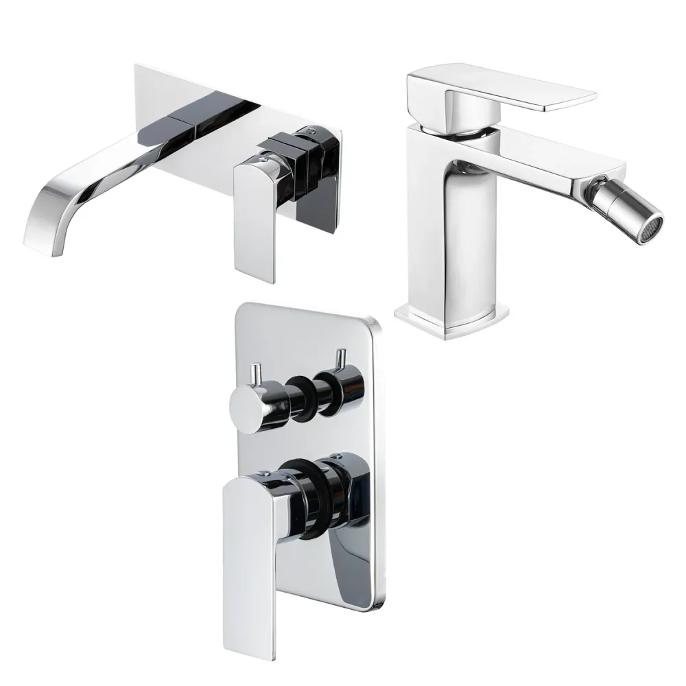 Composizione di miscelatori per lavabo incasso, bidet e doccia 2 vie serie Fire ottone cromato per Modelli Briggs & Stratton