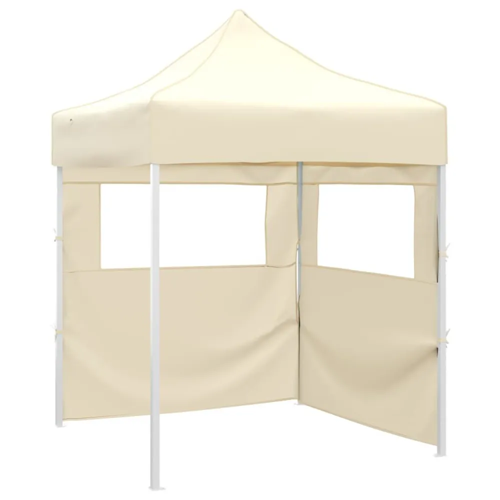 Gazebo Professionale Pieghevole con 2 Pareti 2x2m Acciaio Crema per Tagliaerba Spinta