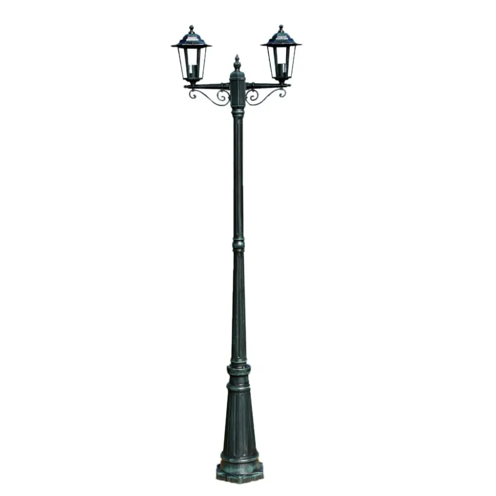 Lampione da Giardino 2 Bracci 215 cm Verde Scuro/Nero Alluminio con 6 Mesi di Garanzia
