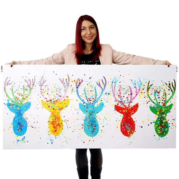 Mendler dipinto olio cervo II pittura murale dipinta mano al 100% XL 140x70cm 51281 per Tagliasiepi