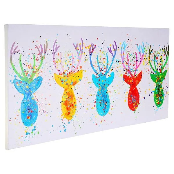 Mendler dipinto olio cervo II pittura murale dipinta mano al 100% XL 140x70cm 51281 per Tagliasiepi