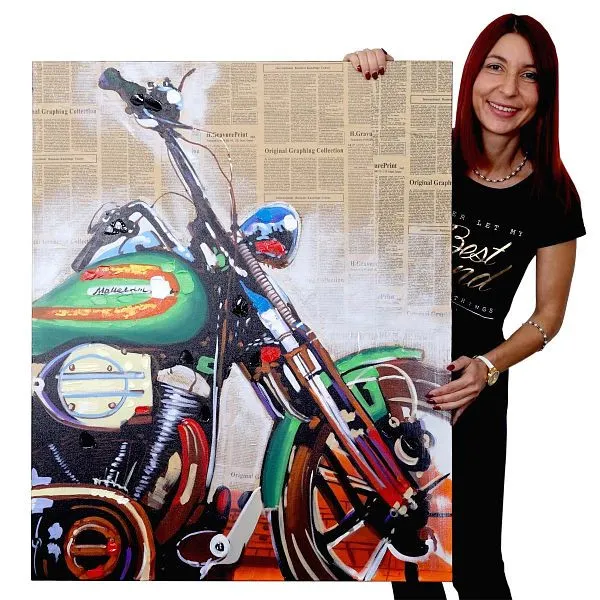 Motocicletta con pittura olio Mendler pittura murale dipinta mano al 100% XL 100x80cm 51270
