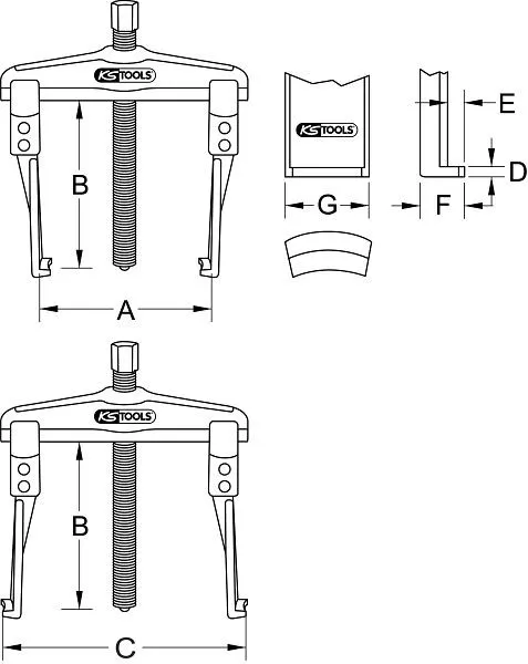 Robusto per Uso Intensivo Estrattore universale KS Tools 2 bracci con ganci moltissimo sottili ed estesi 50-160mm 220mm 5t...
