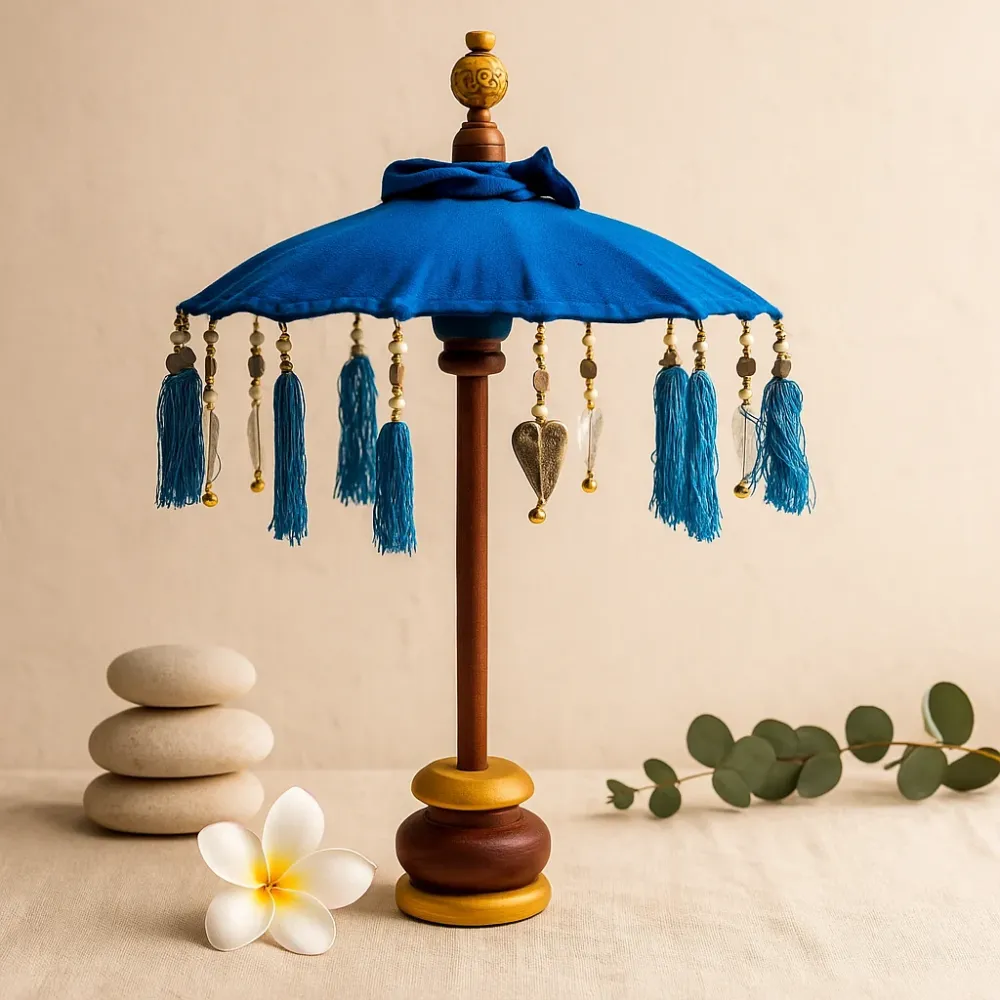 Parasole decorativo Bali, ombrello cotone blu da 40 cm