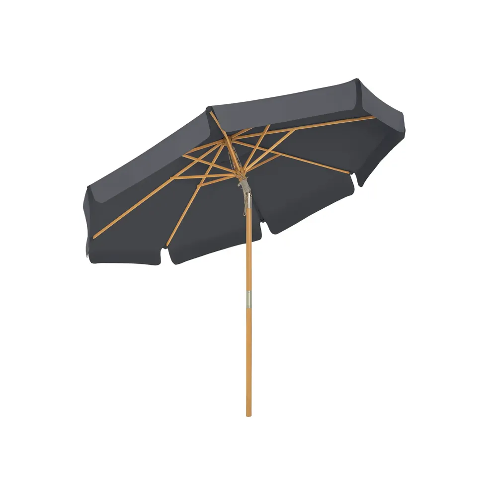 Premium Impermeabile Ombrellone da Giardino con Palo e Stecche Legno,