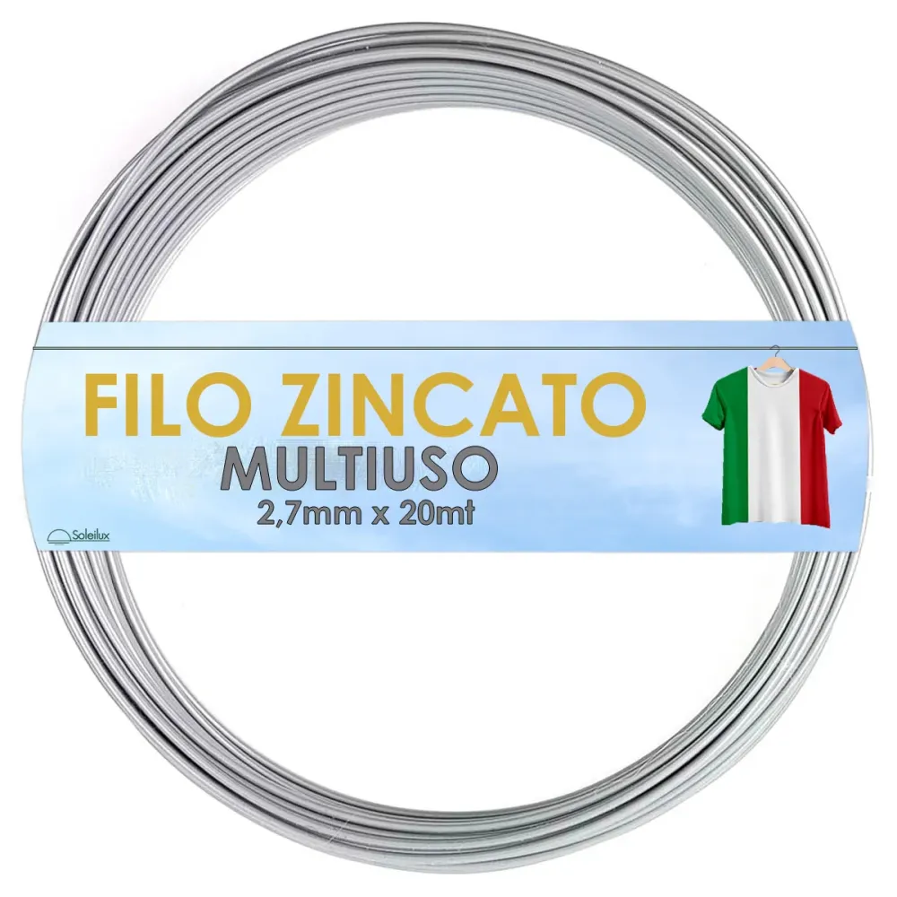 SOLEILUX Filo Multiuso Zincato 2,7mm x 20m - Resistente e Antiruggine - Prodotto italiano