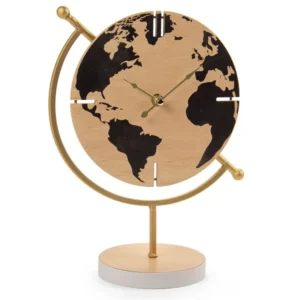 Orologio da tavolo industrial multicolor legno e metallo con stampa digitale planisfero analogico batteria, 20x30,5 cm - G...