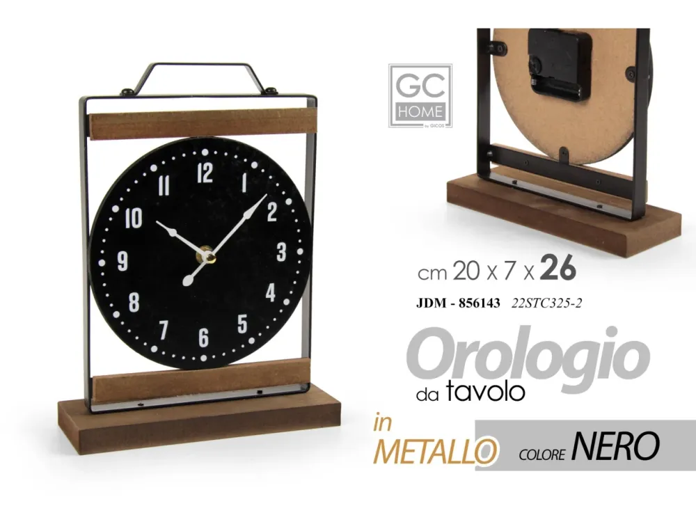 Orologio da tavolo metallo colore nero 20x7x26cm