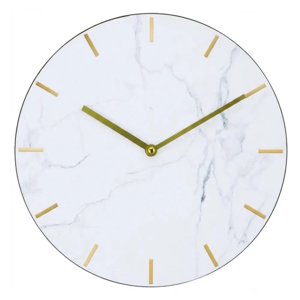 Orologio da Muro Effetto Marmo Ø30 cm con Lancette Dorate Design Moderno