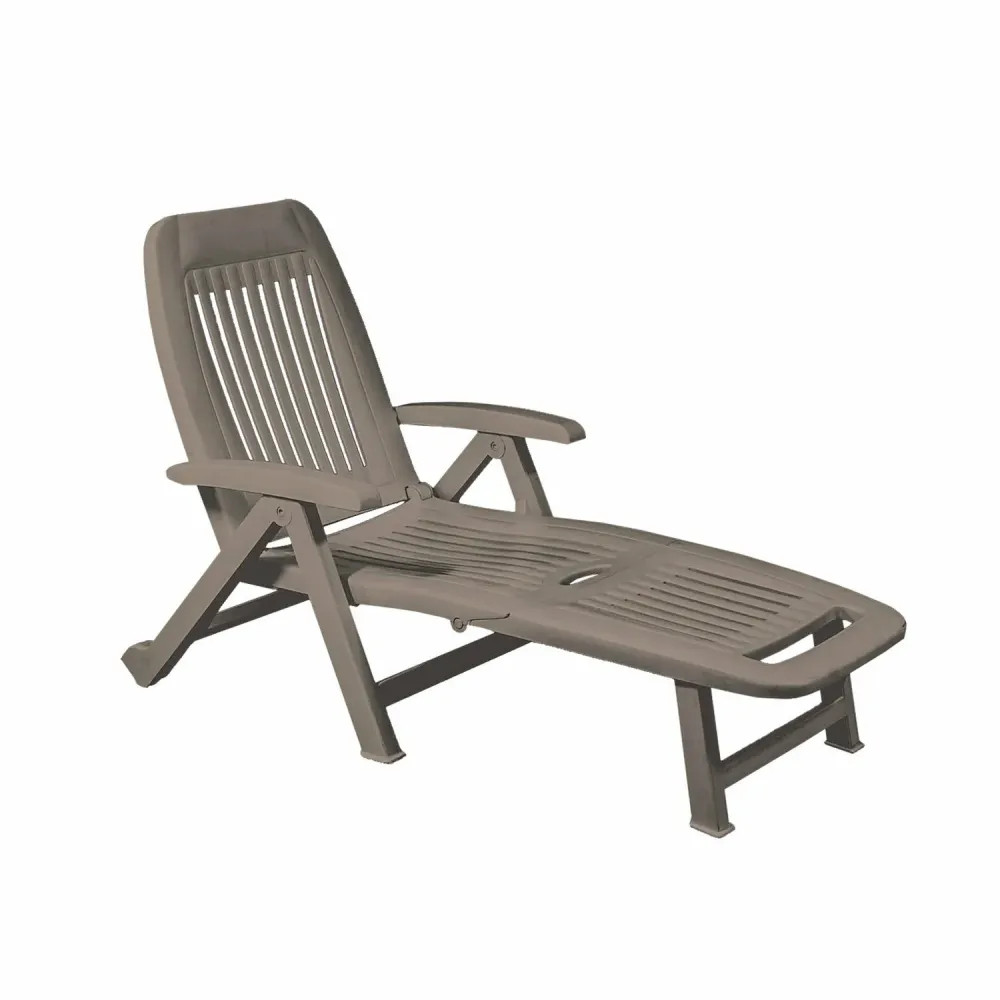 ARETA - Lettino regolabile con braccioli Fiorello resina tortora - h95x72x190 cm