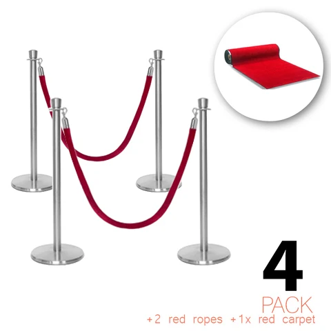(Confezione da 4) - Flexibarrier pacchetto ingresso VIP - Premium - inclusi paletti, corde e tappeto