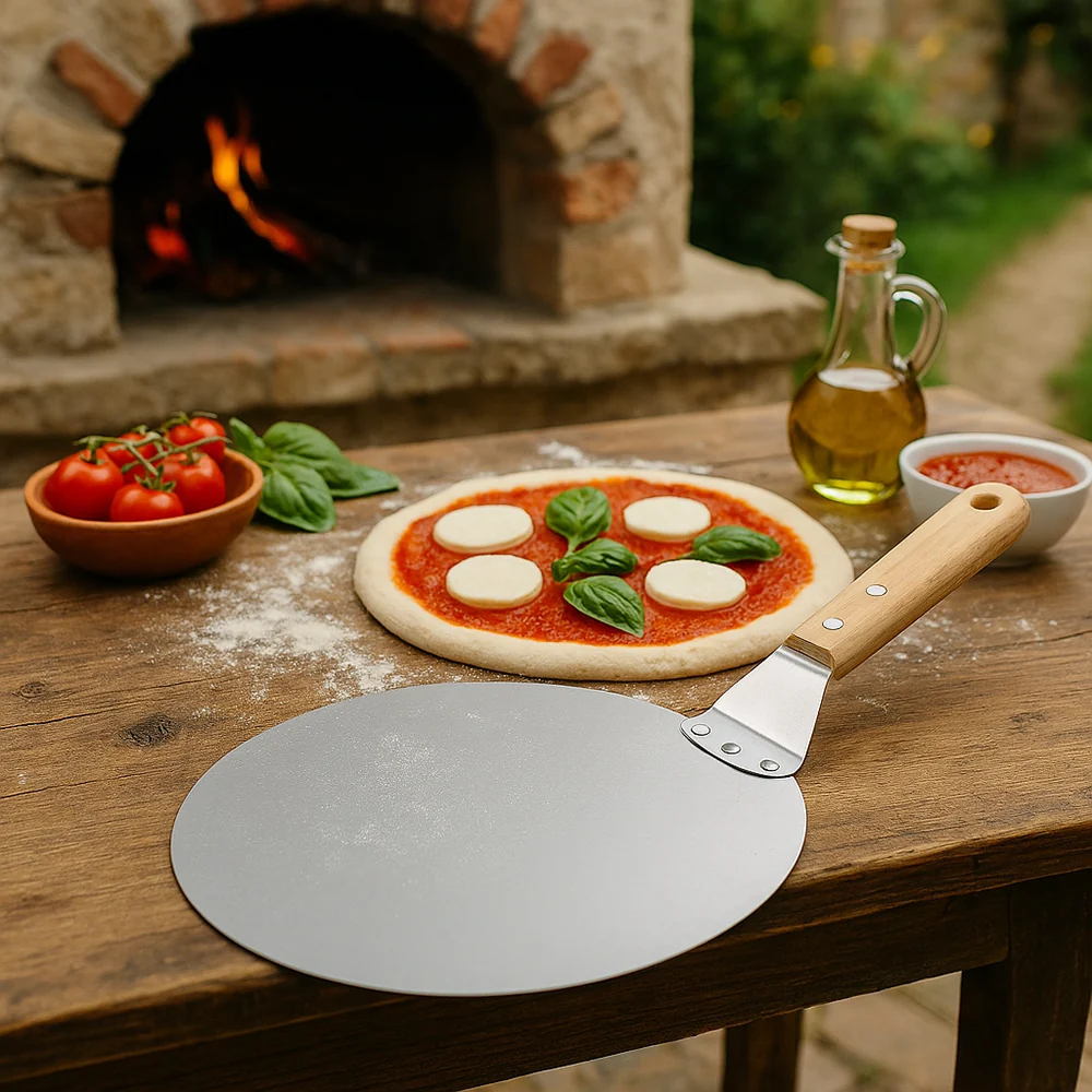 Pala per pizza acciaio con manico legno Ø 25,5 cm
