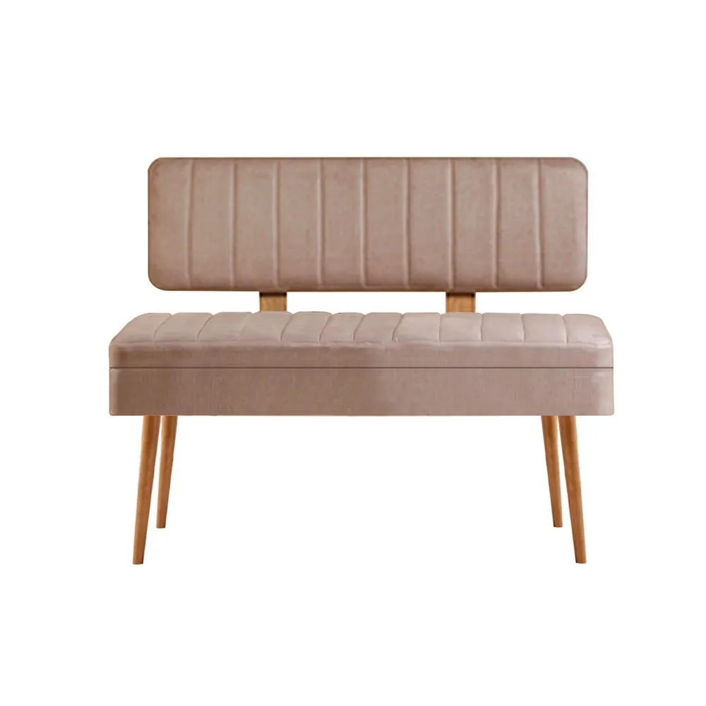Capiente Multifunzione Panca imbottita Molva con schienale L105cm Legno evidente e tessuto Taupe