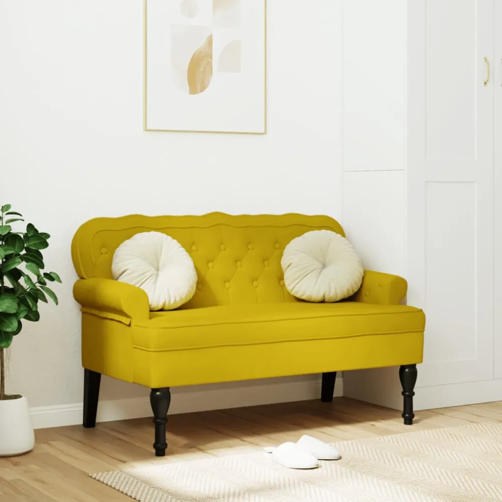 Panca con Schienale Gialla 119,5x64,5x75 cm Velluto