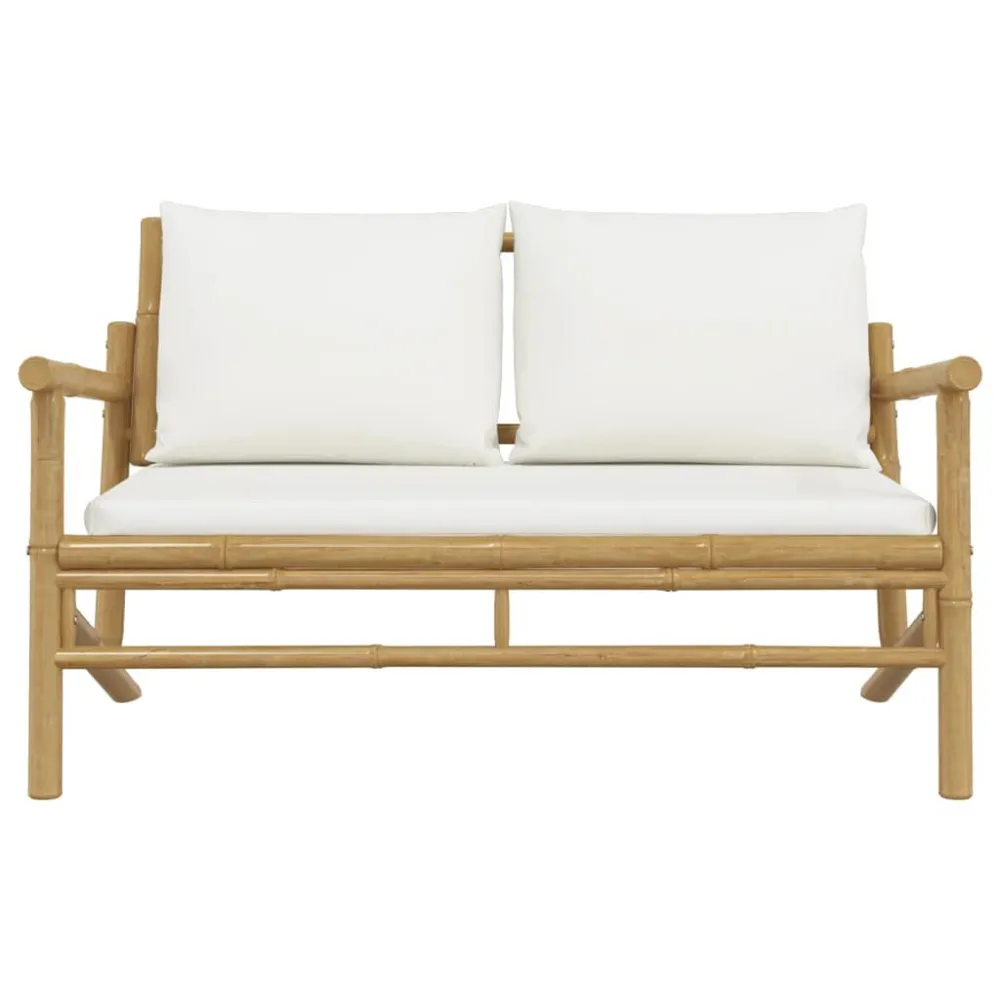 Panca da Giardino con Cuscini Bianco Crema Bambù Easy Assembly