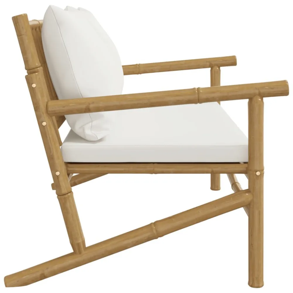 Panca da Giardino con Cuscini Bianco Crema Bambù Easy Assembly