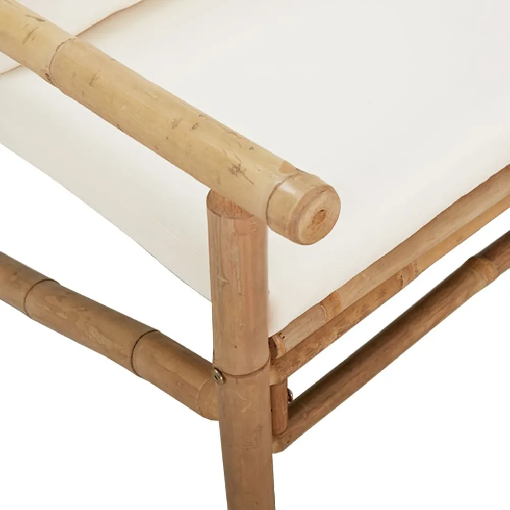 Panca da Giardino con Cuscini Bianco Crema Bambù Easy Assembly
