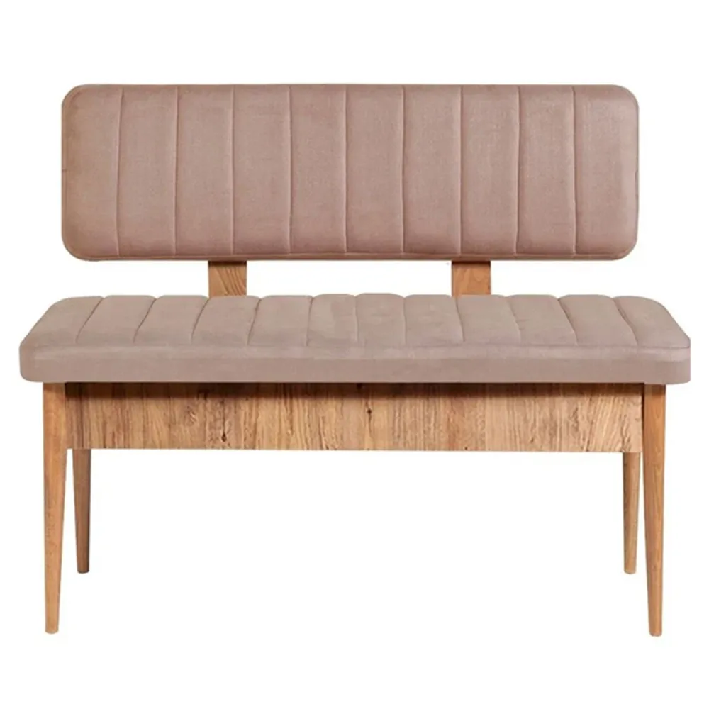 Panca imbottita con schienale L110cm Scamnum Legno trasparente e velluto Taupe