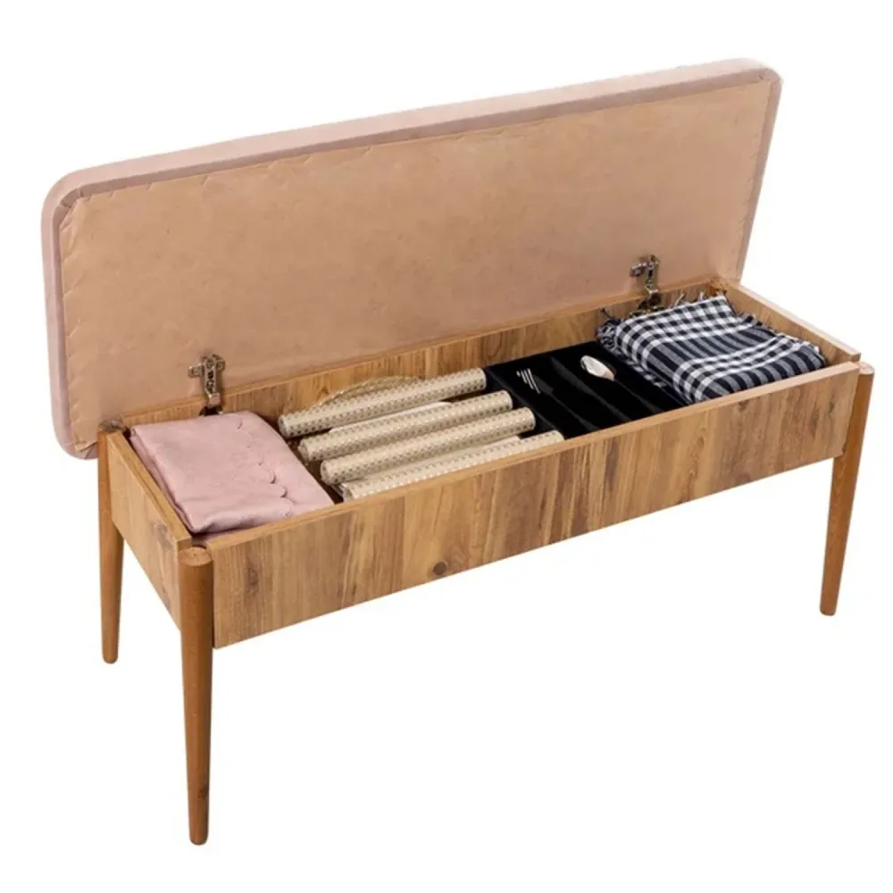 Panca imbottita con schienale L110cm Scamnum Legno trasparente e velluto Taupe