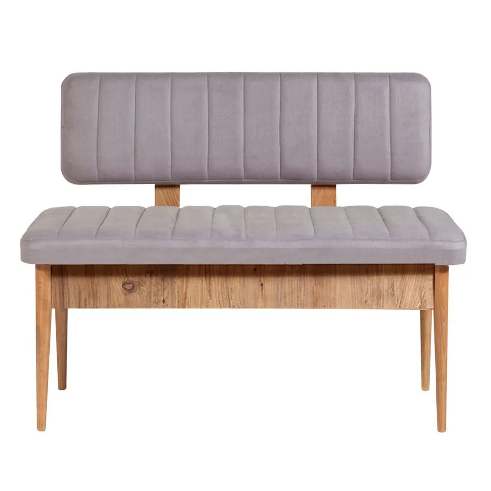 Panca imbottita con schienale L110cm Scamnum Legno chiaro e velluto Grigio trasparente