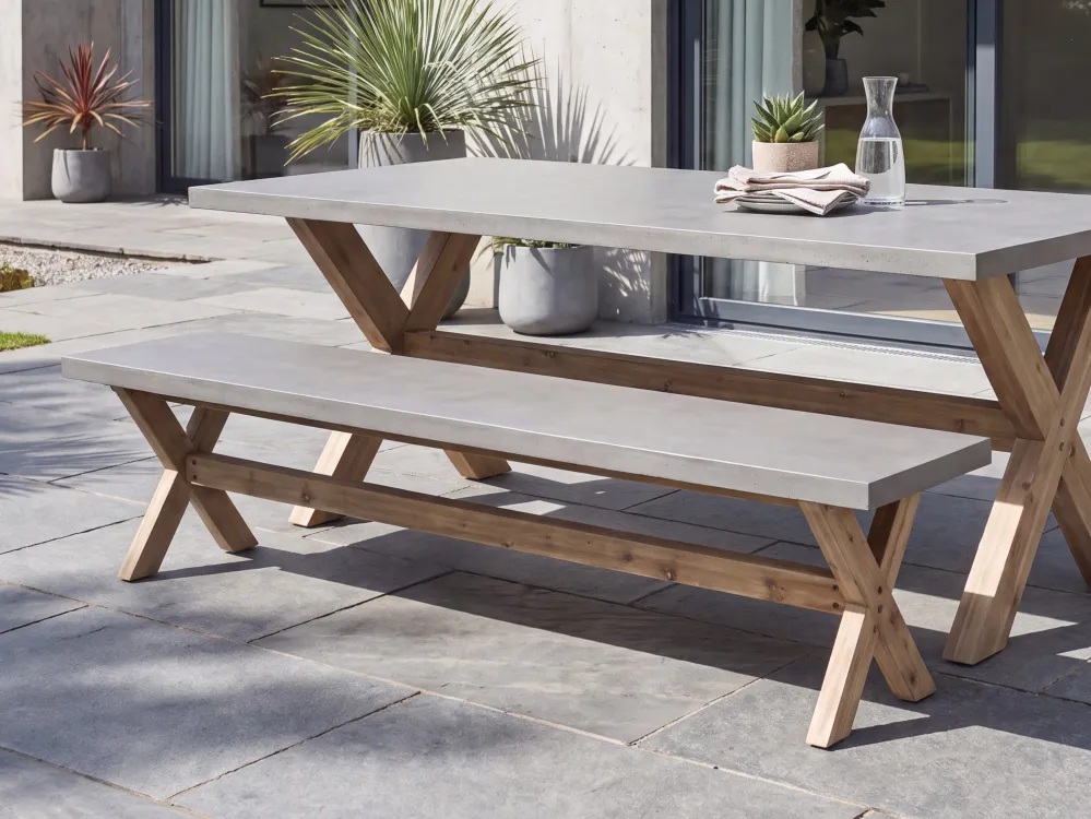 Panca Legno Garden Bench OLBIA Concrete Grey