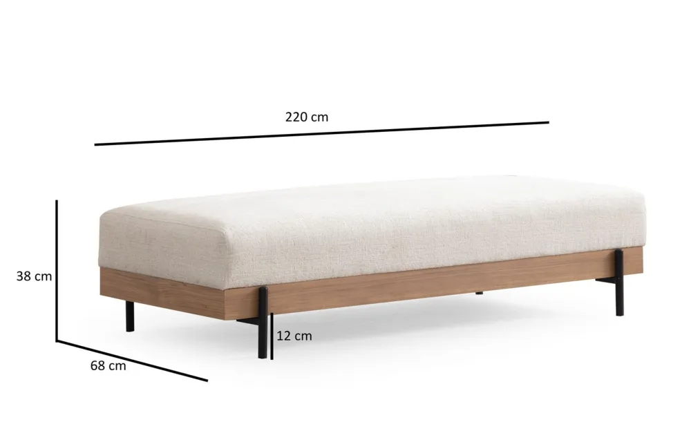 Premium da Giardino panca kamily L220cm Legno evidente e tessuto bouclette bianco