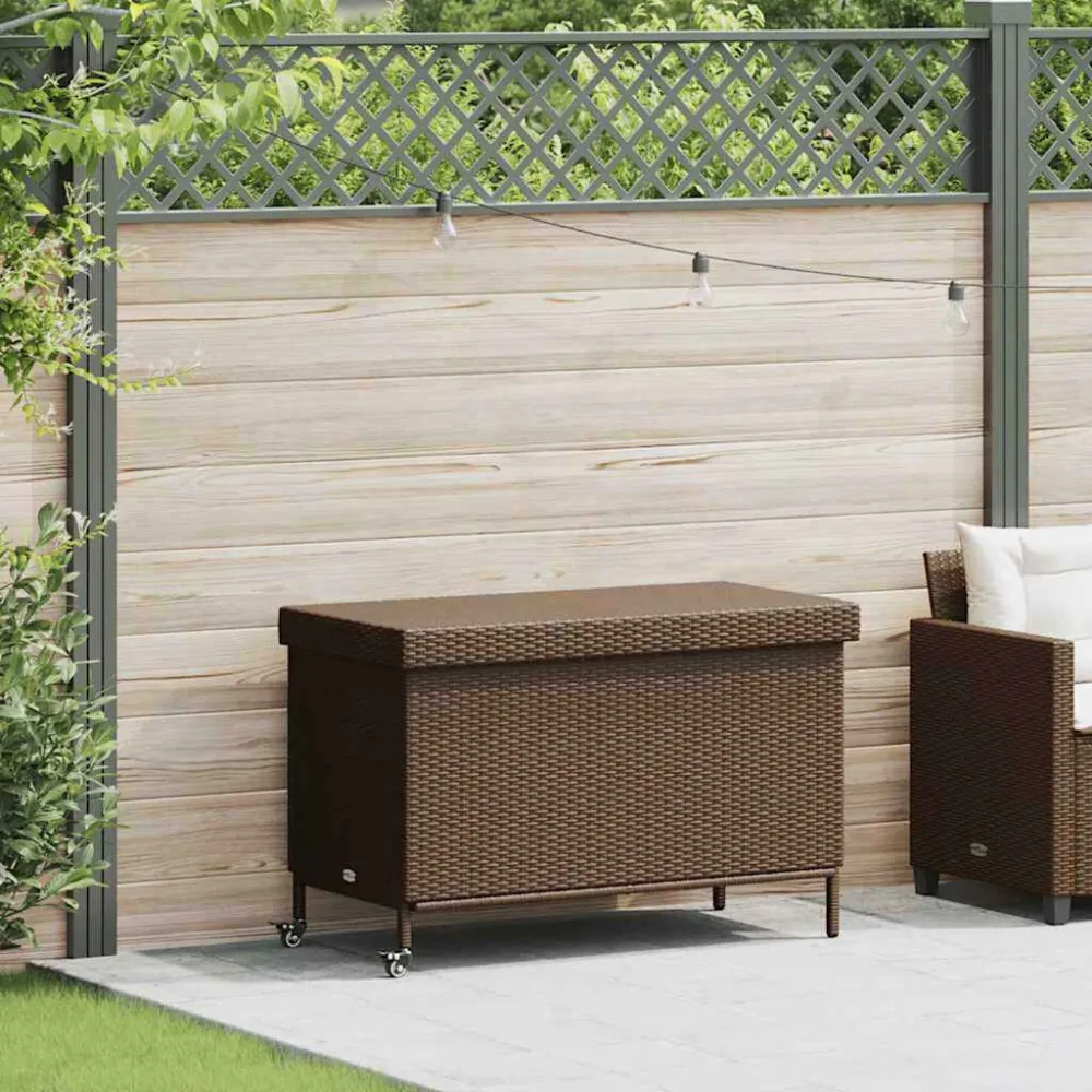 Robusto Impermeabile Contenitore da Giardino con Ruote Marrone Polyrattan