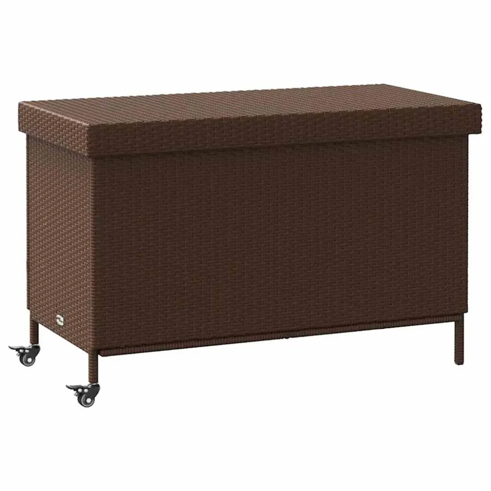 Robusto Impermeabile Contenitore da Giardino con Ruote Marrone Polyrattan