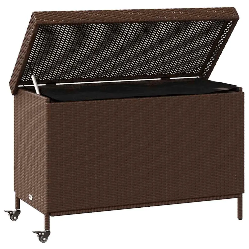 Robusto Impermeabile Contenitore da Giardino con Ruote Marrone Polyrattan
