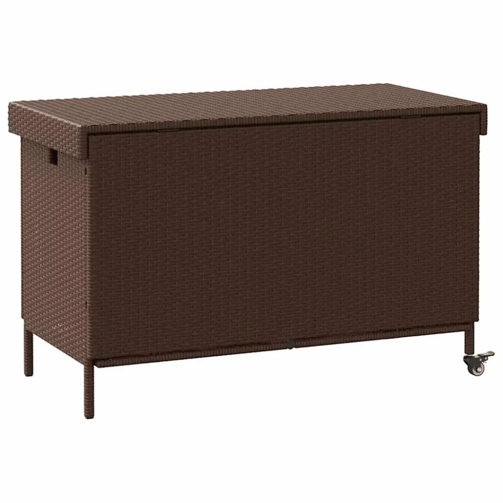 Robusto Impermeabile Contenitore da Giardino con Ruote Marrone Polyrattan