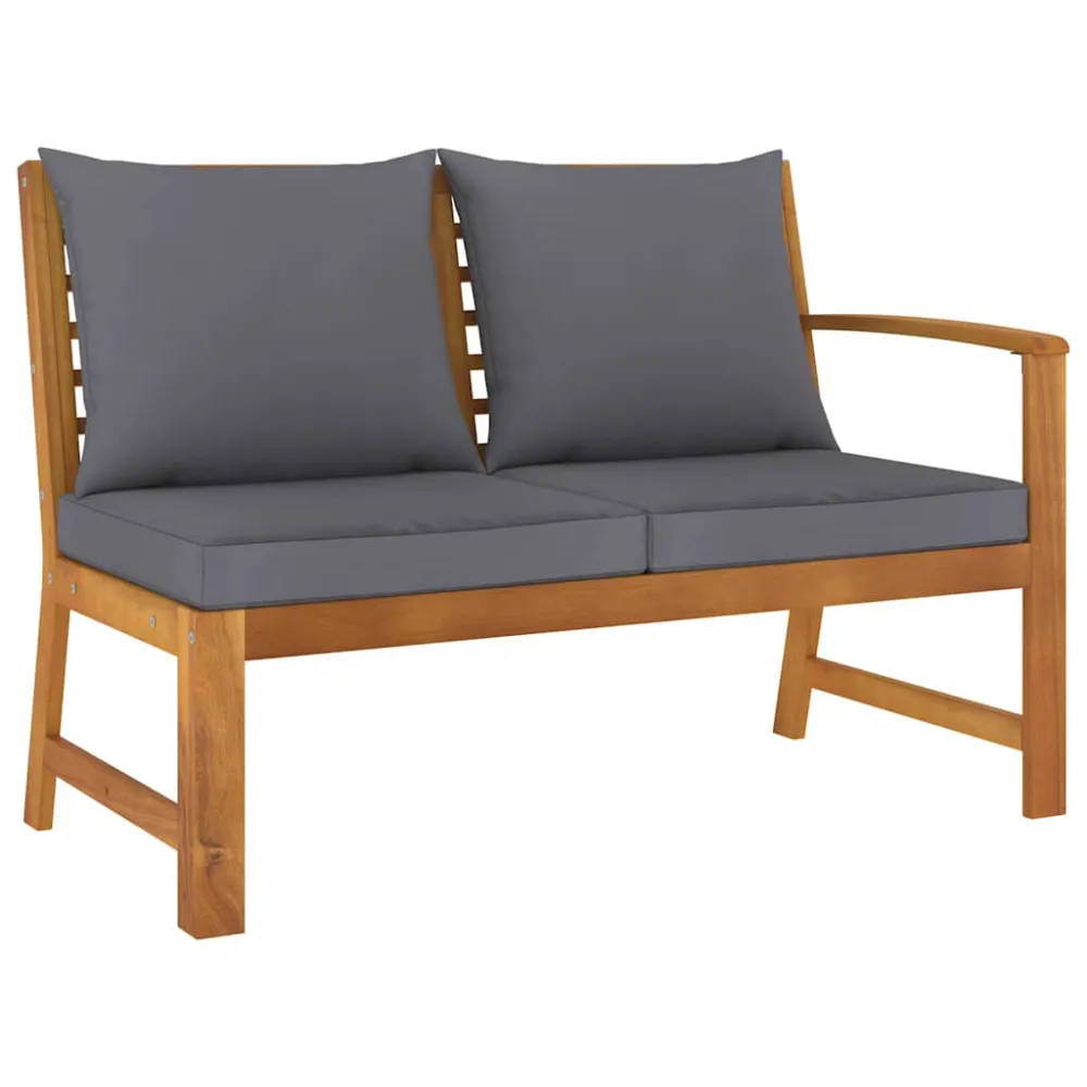 Robusto Impermeabile Panca da Giardino 114,5cm con Cuscino Grigio Massello di Acacia