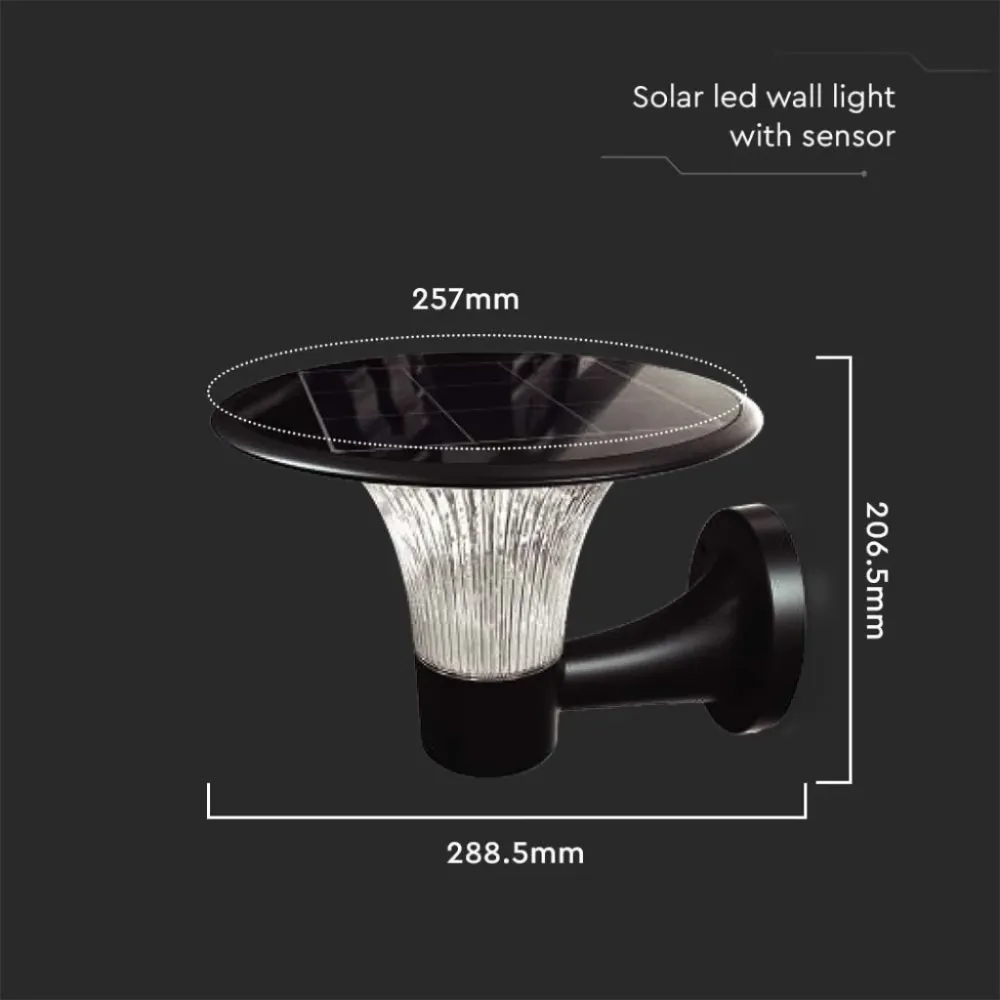 V-TAC Lampada LED 15W 1900lm da Muro con Pannello Solare e Batteria LiFePO4 3.2V + Sensore di Movimento Colore Nero CCT 40...
