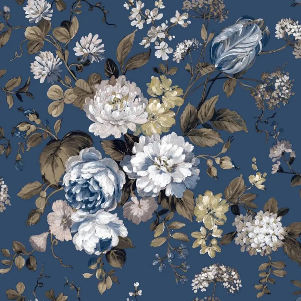 Noorordwand Wallpaper Blooming Garden 6 Big Flowers blu e marrone V0232