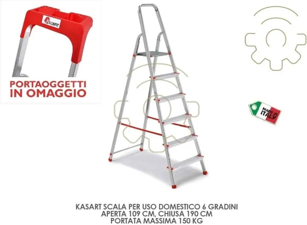 Scala per Uso Domestico Alluminio 6 Gradini – Ultra Leggera, Resistente e Sicura