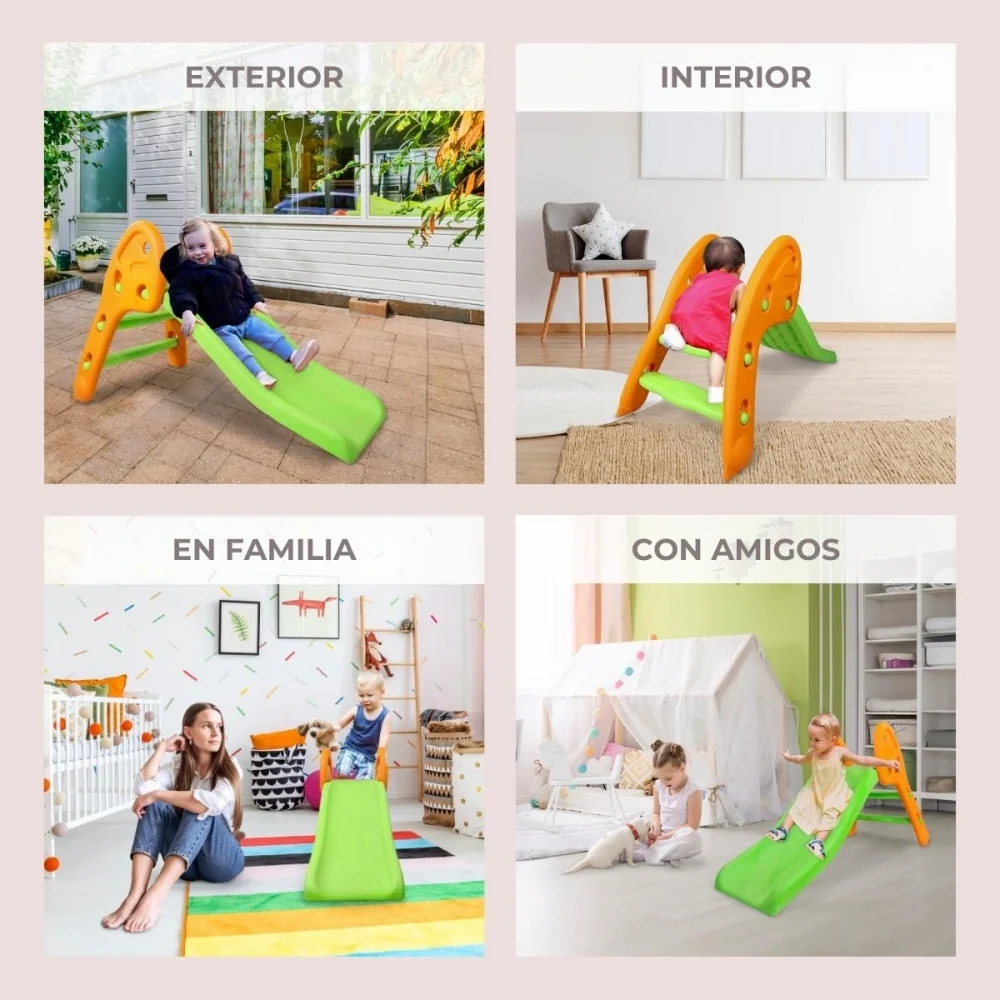 Scivolo per bambini | Resistente | Pieghevole | Bordi arrotondati | Gradini antiscivolo | Max.35kg | Verde| Dino XL | Mobi...
