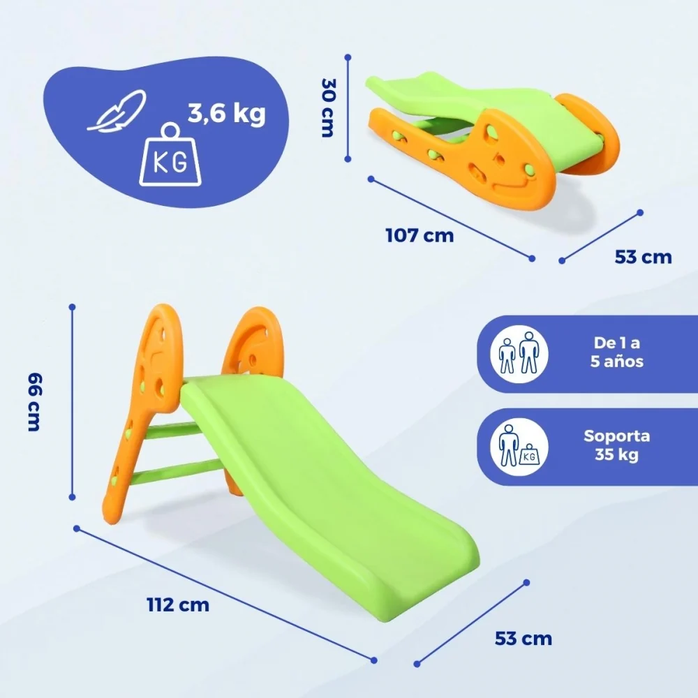Scivolo per bambini | Resistente | Pieghevole | Bordi arrotondati | Gradini antiscivolo | Max.35kg | Verde| Dino XL | Mobi...
