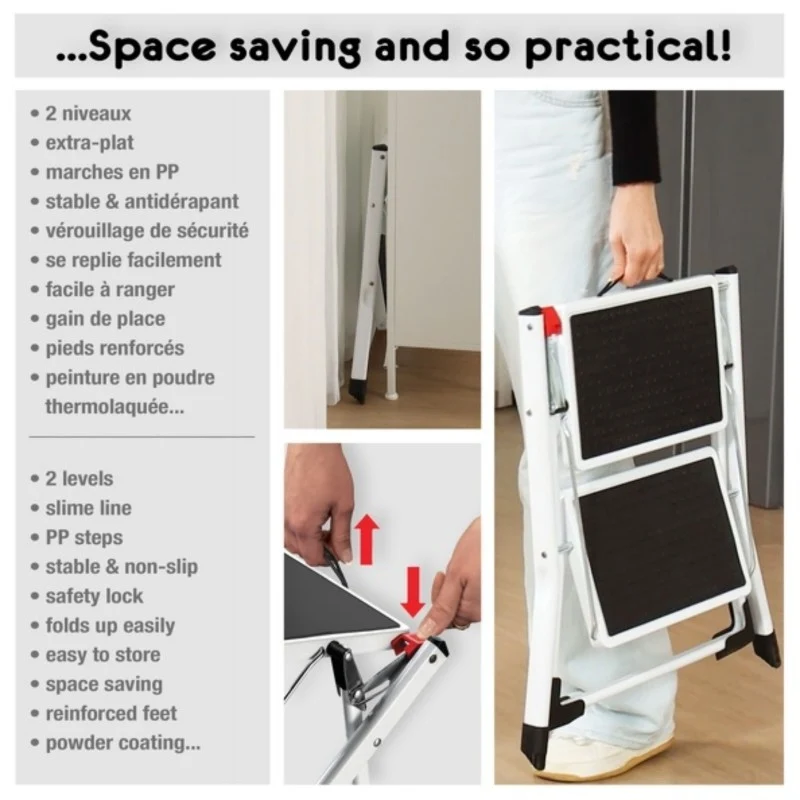 Spirella scala 2 gradini acciaio leggero e antiscivolo Max 150 kg