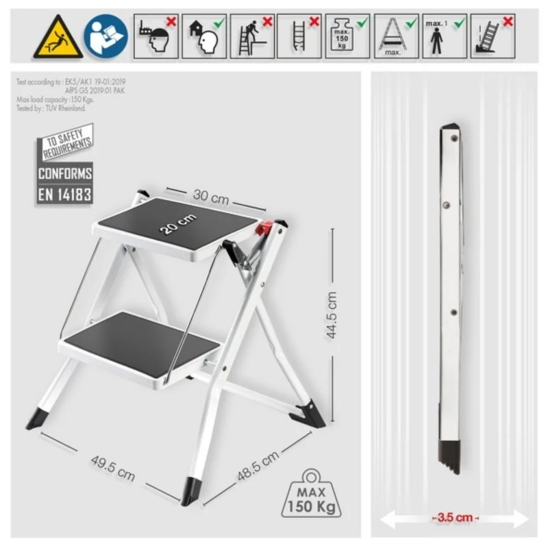 Spirella scala 2 gradini acciaio leggero e antiscivolo Max 150 kg