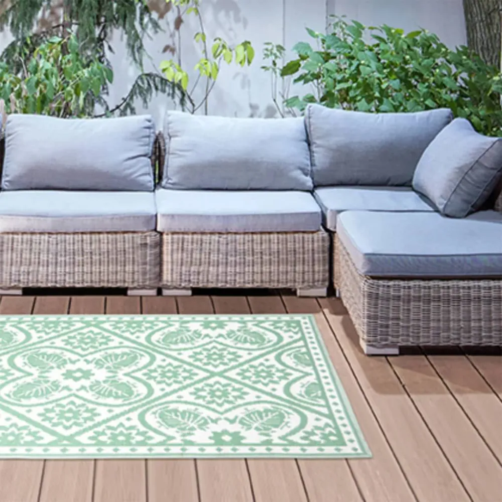 Esschert Design Tappeto da Esterno 182x122 cm Tessere Verde e Bianco