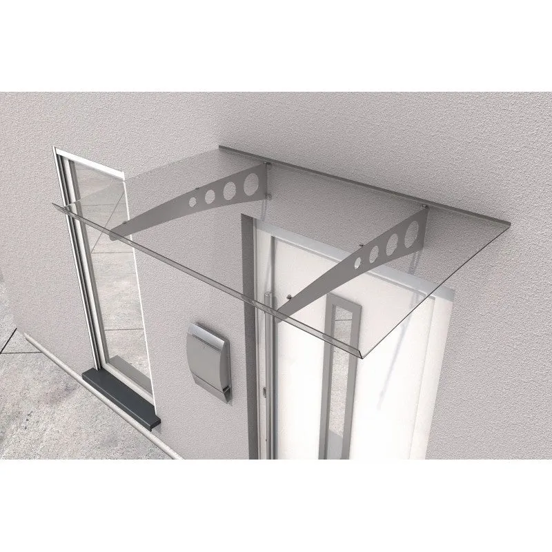 Pensilina Trasparente da Esterno 140x90 cm Policarbonato con Supporti Acciaio