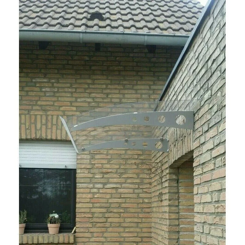 Pensilina Trasparente da Esterno 140x90 cm Policarbonato con Supporti Acciaio