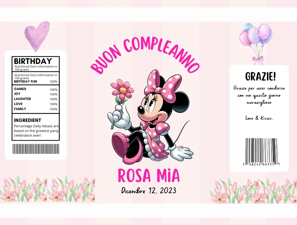 Carpe Diem Shop Sacchetti di Patatine Personalizzabili, Kit Party per Compleanno, 10 Bustine da 25g, Tema Disney Minnie, R...