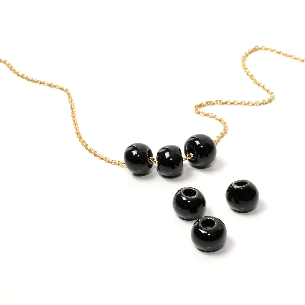 6 perle rotonde ceramica artigianale nera